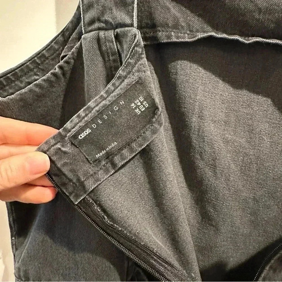 ASOS Black Soft Denim Overall Skirt Dress Cotton EUC Size 10 - Picture 9 of 15